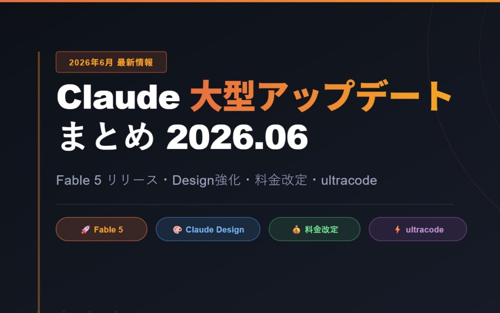 【2026年6月最新】Claude大型アップデートまとめ｜Fable 5・Design強化・料金改定まで徹底解説
